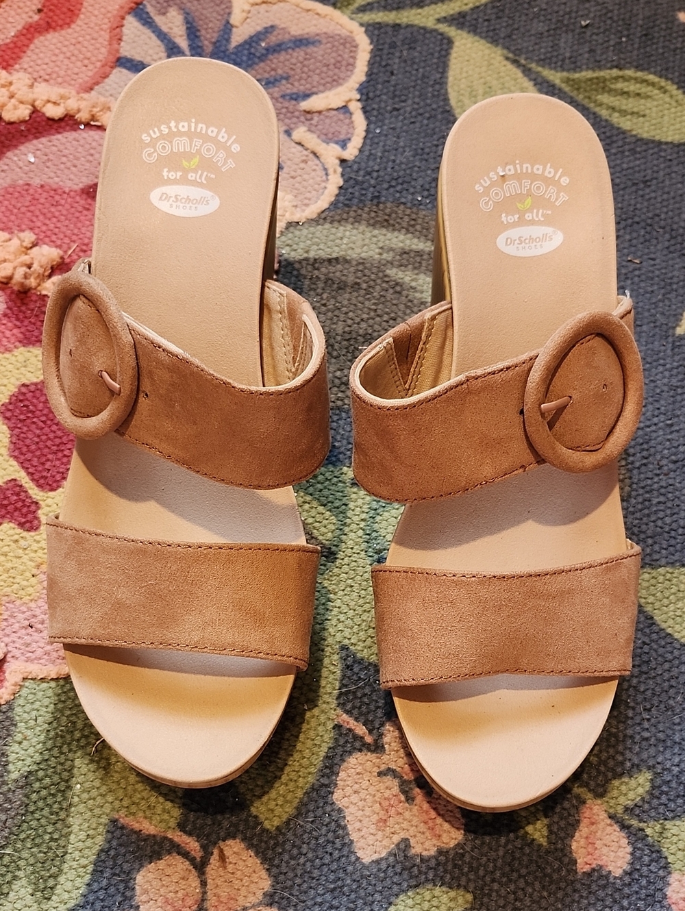 Dr. Scholl's Tan Suede Buckle Slide Mules